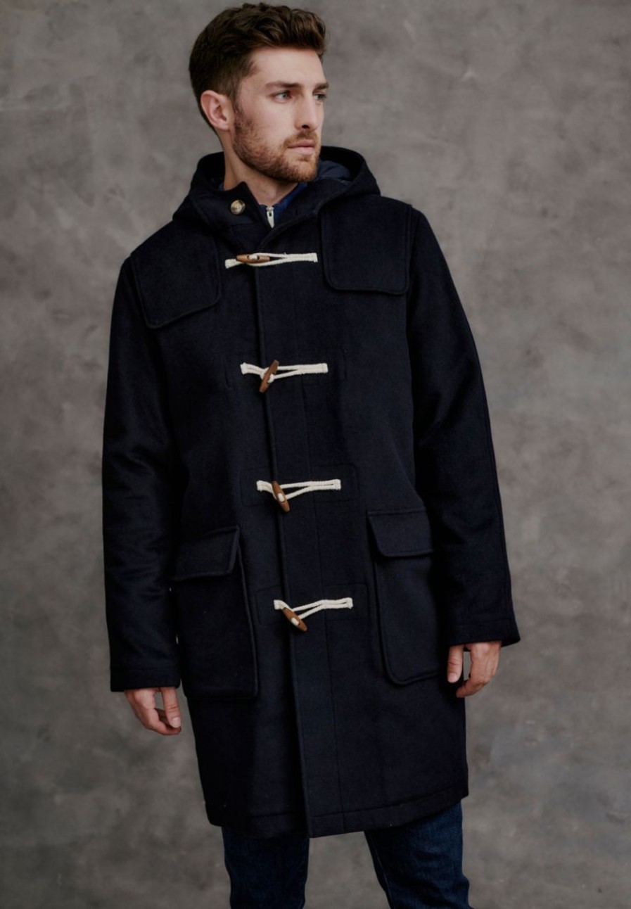 Fashion REDGREEN Outdoorjacken & &Mantel | Redgreen Herren Dufflecoat Verstellbare Kapuze Mittellang Dark Navy Sejl