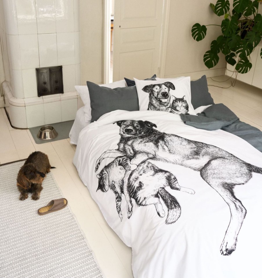 Kinderwelt Finlayson Textilien | Finlayson Selvityjat (Hund & Katze) Bettwasche (Oko-Tex) 150X210 Cm / 50X60 Cm Schwarz, Weis