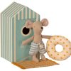 Kinderwelt Maileg Puppen & Zubehor | Maileg Maus Bruder Hohe 11 Cm Mit Hellblauer Strandkabine