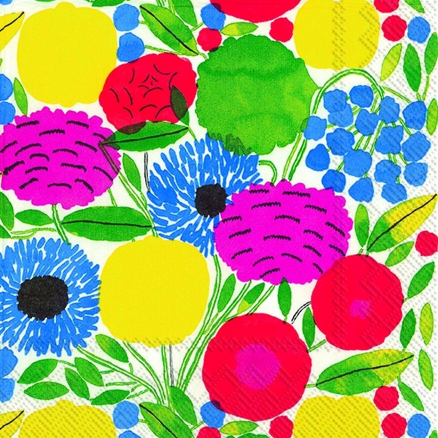 Geschenke Marimekko Garden Life | Marimekko Sitruunapuu Papierservietten 33X33 Cm 20 Stk. Gelb, Blau, Rot, Weis, Mehrfarbig