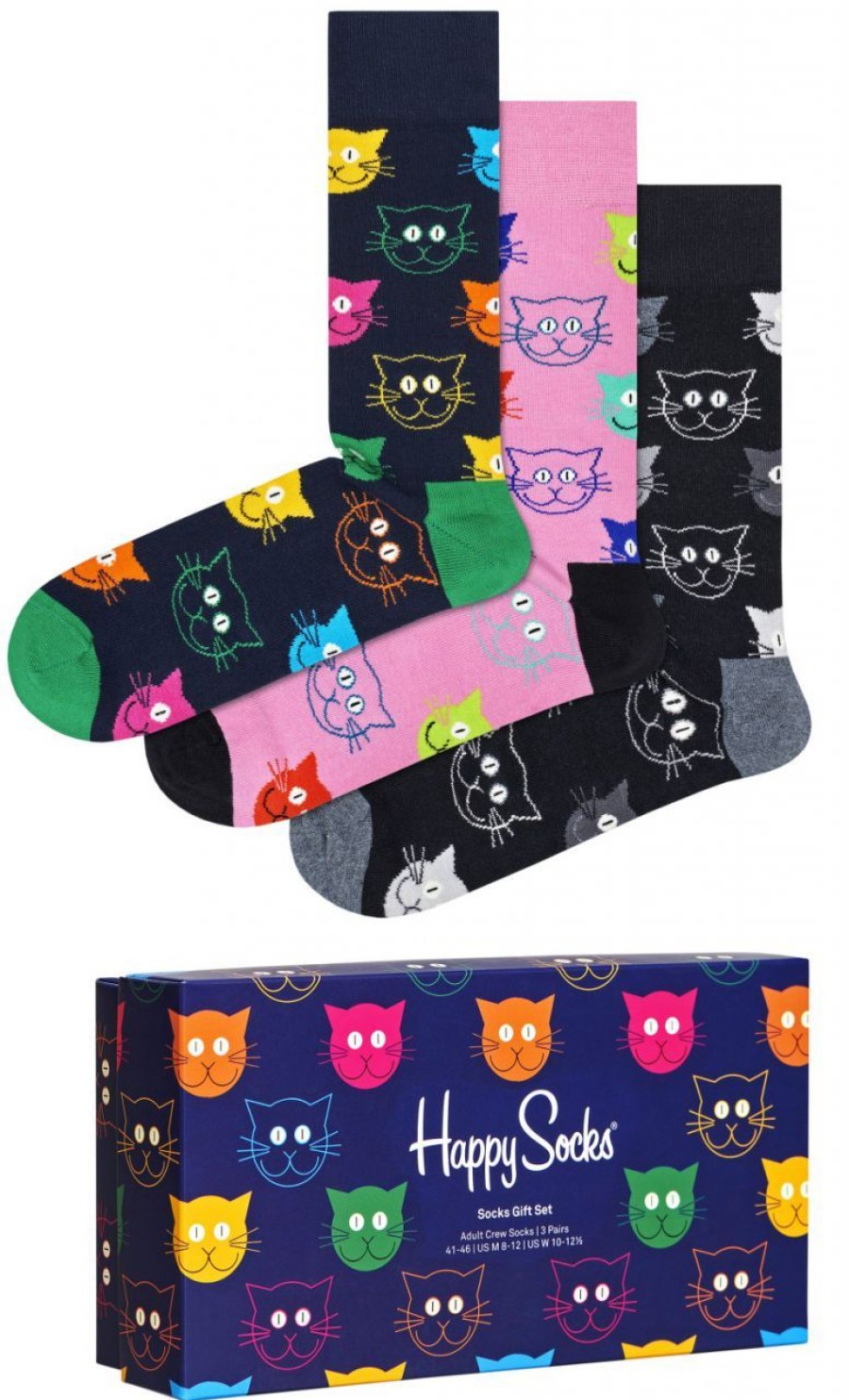 Fashion Happy Socks Strumpfe | Happy Socks Unisex Strumpfe Katzenmix Geschenkbox 3 Stk.