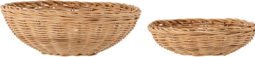 Kuche & Haushalt Bloomingville Brotkorbe | Bloomingville Korb Rattan 2Er Set O 20 Cm Hohe 5 Cm / O 26 Cm Hohe 8 Cm Natur Kell