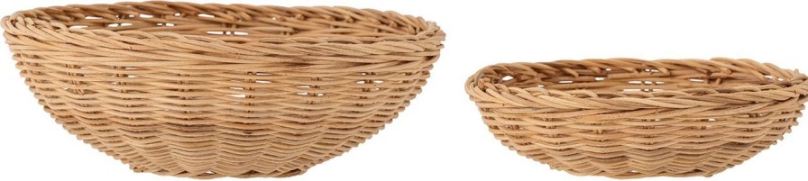 Wohnen Bloomingville | Bloomingville Korb Rattan 2Er Set O 20 Cm Hohe 5 Cm / O 26 Cm Hohe 8 Cm Natur Kell