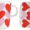 Geschenke Marimekko | Marimekko Sydamet (Herzen) Oiva Becher 0,25 L & Teller 12X15 Cm 2 Tlg. Set Cremeweis, Rot, Rosa