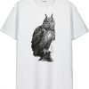 Fashion Makia Clothing Shirts | Makia Clothing X Danny Larsen Herren T-Shirt Mit Eulenprint Weis / Schwarz Avem