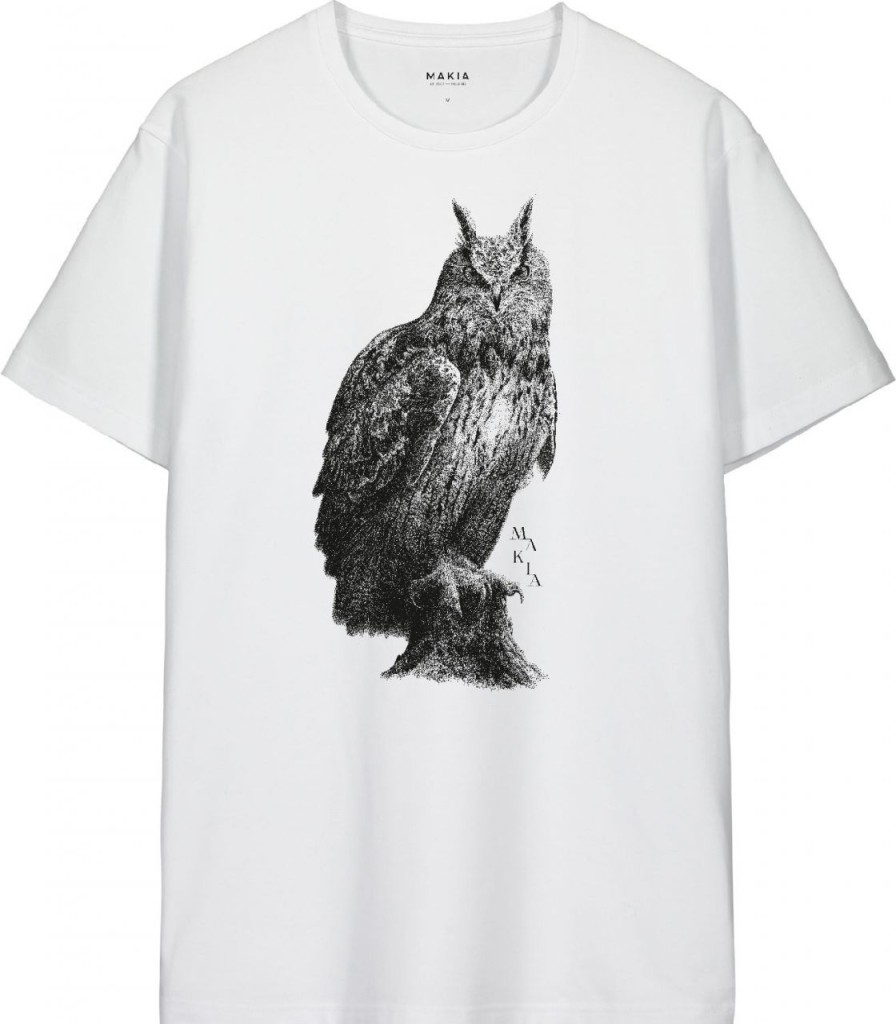 Fashion Makia Clothing Shirts | Makia Clothing X Danny Larsen Herren T-Shirt Mit Eulenprint Weis / Schwarz Avem