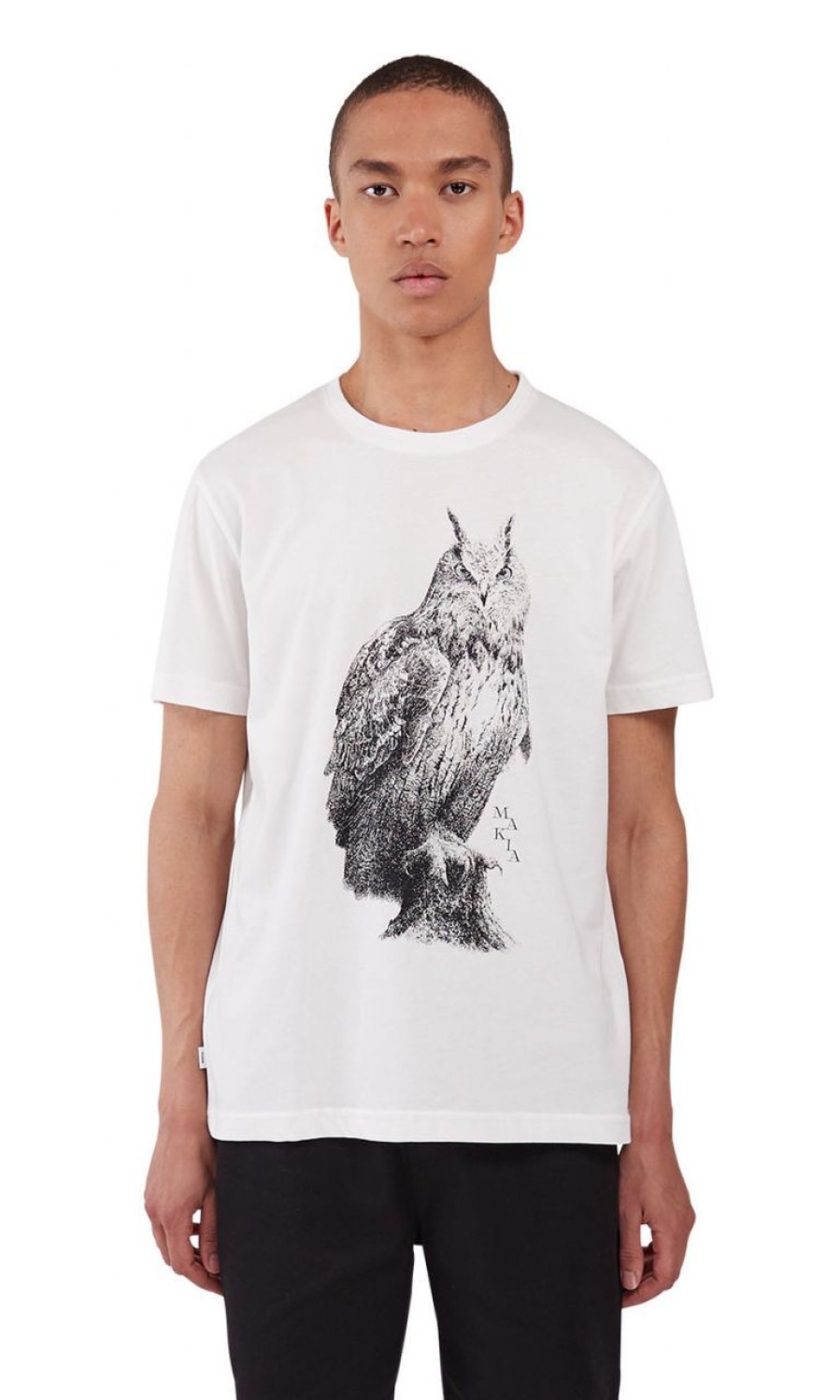 Fashion Makia Clothing Shirts | Makia Clothing X Danny Larsen Herren T-Shirt Mit Eulenprint Weis / Schwarz Avem