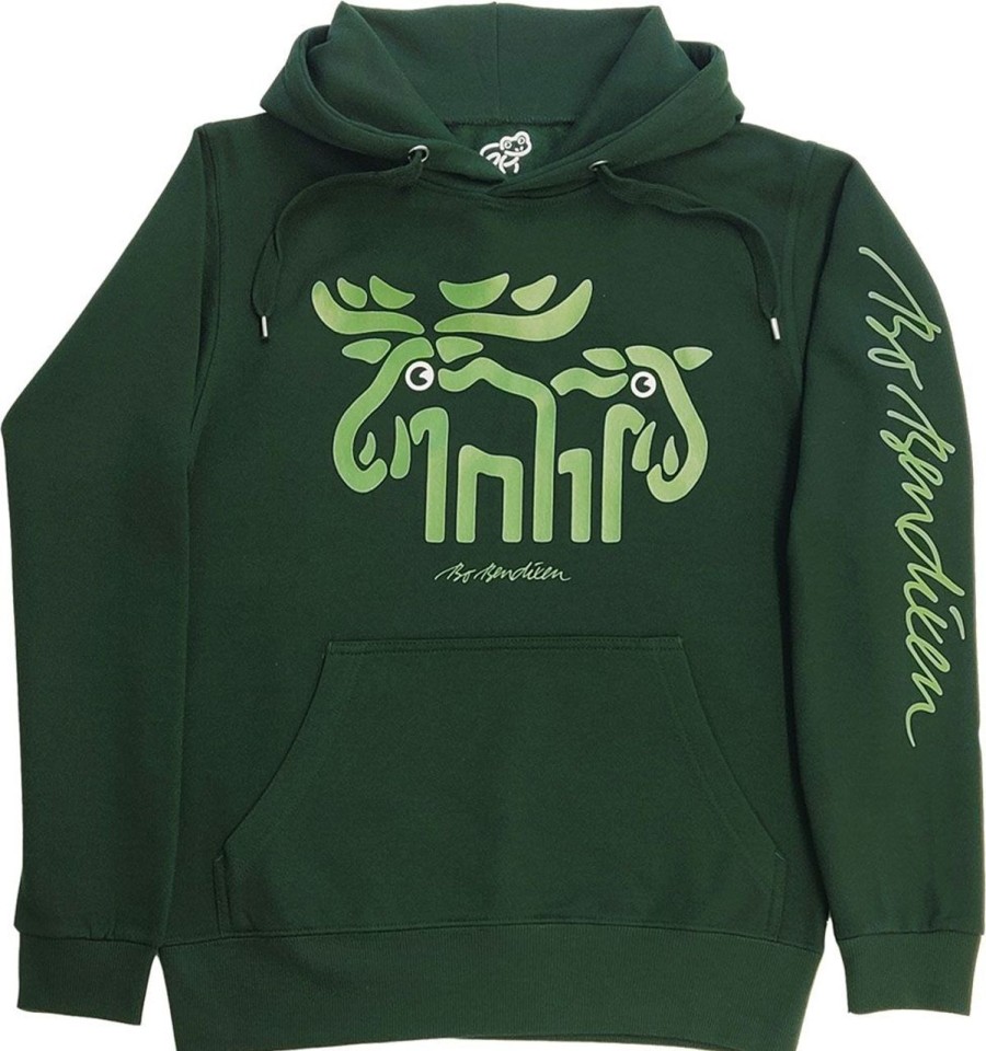 Fashion Bo Bendixen Pullover& Sweatshirts & Strickjacken | Bo Bendixen Unisex Kapuzenpullover Fleece (Oko-Tex) Print Elch Grun