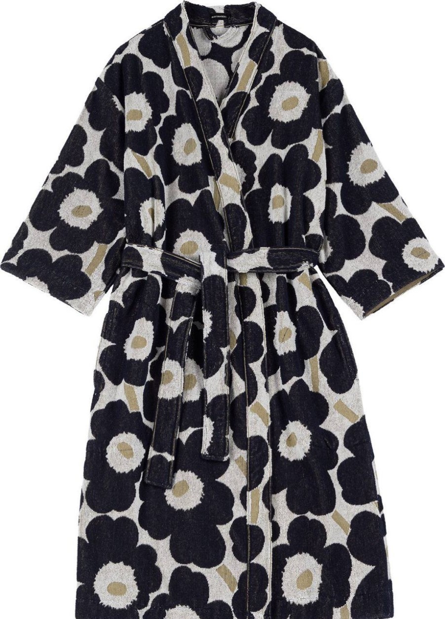 Fashion Marimekko Bademantel & Nachtwasche | Marimekko Damen Bademantel Dunkelblau, Gold, Cremeweis (Oko-Tex) Unikko