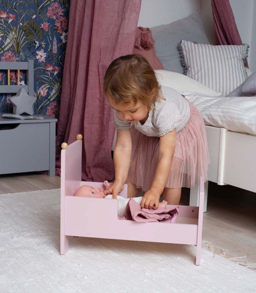 Kinderwelt Jabadabado Holz & Lernspielzeug | Jabadabado Puppenbett Holz Pink 42X24X34 Cm