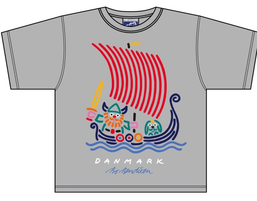 Geschenke Bo Bendixen Danemark | Bo Bendixen Unisex Kinder T-Shirt Grau Wikingerschiff