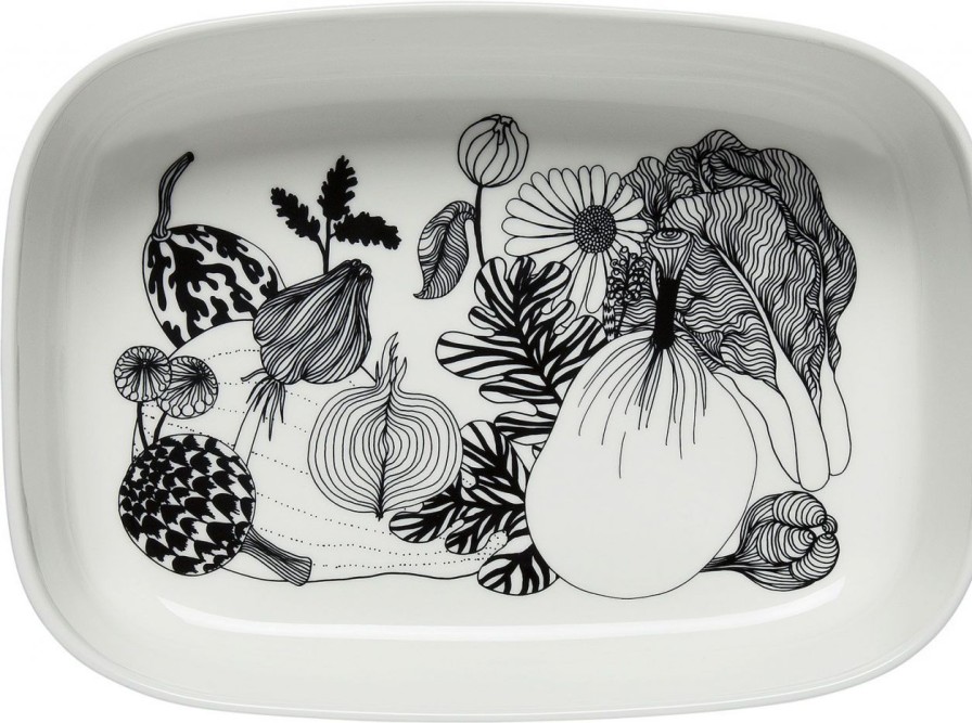 Kuche & Haushalt Marimekko Auflaufformen | Marimekko Siirtolapuutarha (Schrebergarten) Oiva Servierschale / Ofenform 20,5X28 Cm Schwarz, Cremew