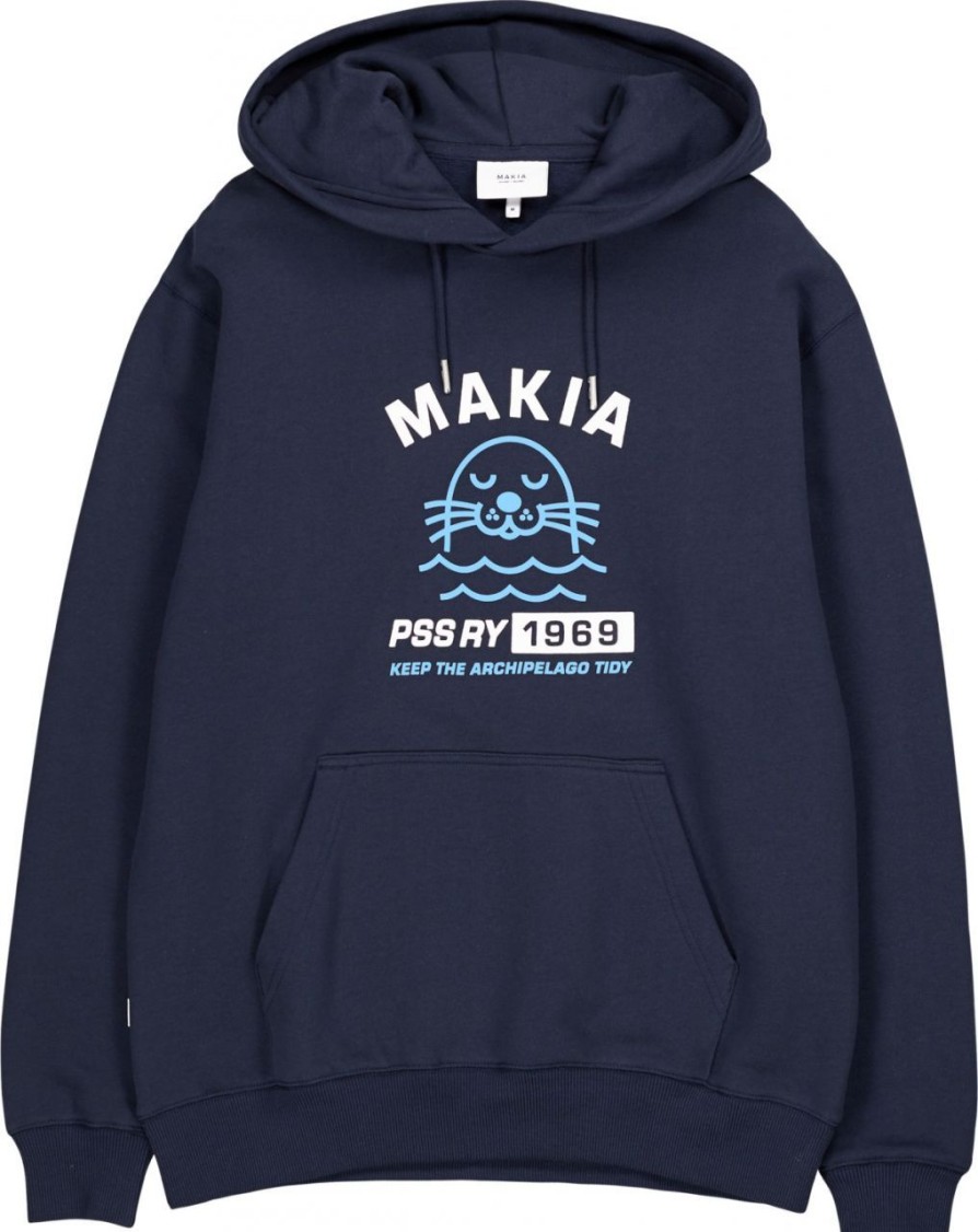 Fashion Makia Clothing Pullover& Sweatshirts & Strickjacken | Makia Clothing Unisex Kapuzenpullover M. Print Sapokka Dunkelblau Special Edition F. Scharen & Seen