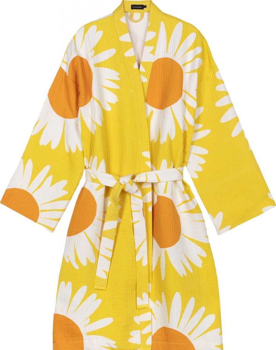 Fashion Marimekko Bademantel & Nachtwasche | Marimekko Damen Bademantel Gelb, Weis Auringonkukka (Sonnenblume)