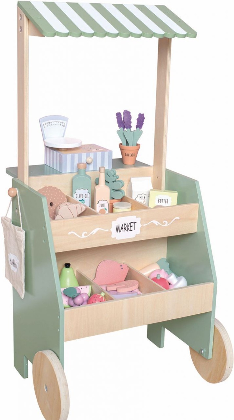 Kinderwelt Jabadabado Holz & Lernspielzeug | Jabadabado Markstand Aus Holz Mit 30 Verkaufsartikeln Aus Holz Hohe 78 Cm