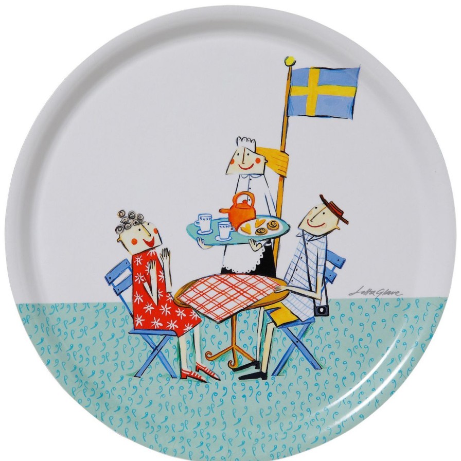 Kuche & Haushalt Bengt & Lotta Tabletts | Bengt & Lotta Fika Kaffee Tablett O 31 Cm Blau, Weis, Rot, Gelb