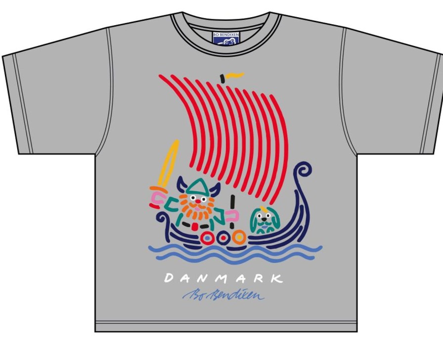 Kinderwelt Bo Bendixen Oberbekleidung | Bo Bendixen Unisex Kinder T-Shirt Grau Wikingerschiff