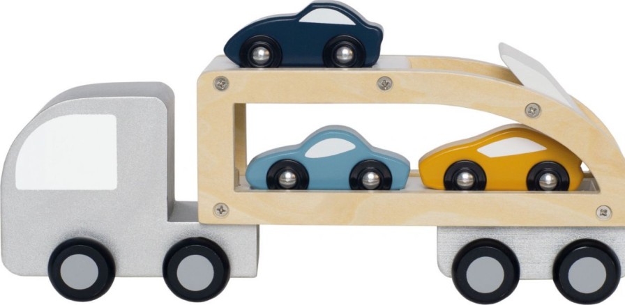 Kinderwelt Jabadabado Holz & Lernspielzeug | Jabadabado Holzspielzeug Autotransporter Mit 3 Autos Weis, Mehrfarbig Holz 32X8X12 Cm