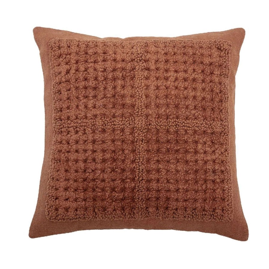 Wohnen Bloomingville Kissenhullen & Kissen | Bloomingville Kissen Rot M. Gehakelter Flache 45X45 Cm