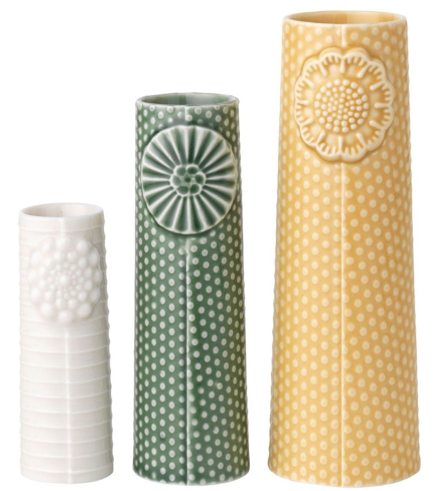 Geschenke Dottir Nordic Design | Dottir Nordic Design Pipanella Flock Wilde Wiese Vase 3Er Set Weis, Grun, Gelb