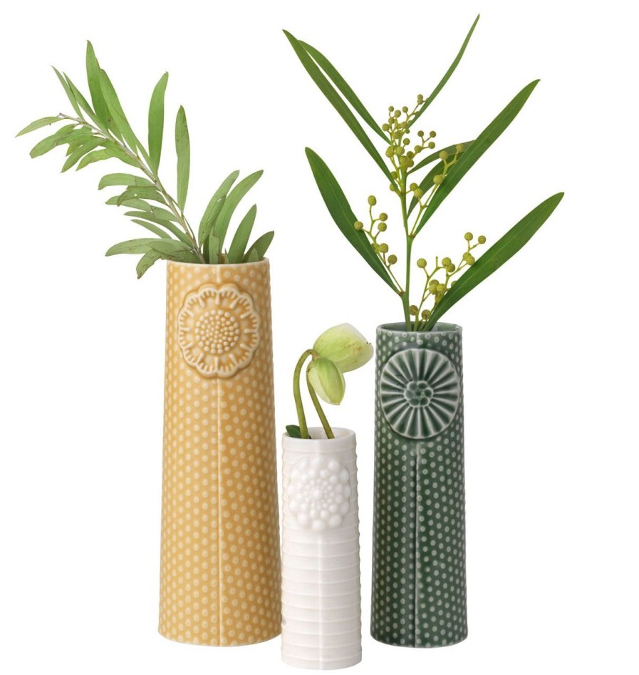 Geschenke Dottir Nordic Design | Dottir Nordic Design Pipanella Flock Wilde Wiese Vase 3Er Set Weis, Grun, Gelb