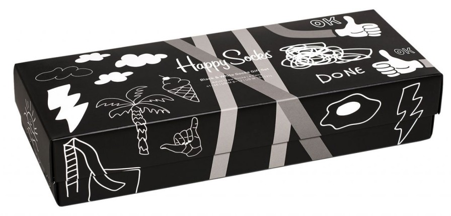 Fashion Happy Socks Strumpfe | Happy Socks Unisex Strumpfe Schwarz & Weis Geschenkbox 4 Stk.