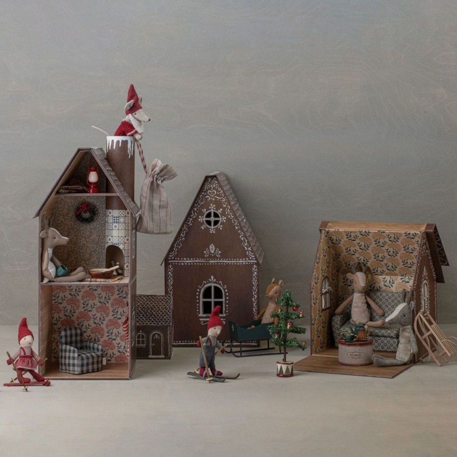 Kinderwelt Maileg | Maileg Maus Weihnachtsmann Groser Bruder Hohe 14 Cm Mit Lebkuchenhaus & Geschenksack Mehrfarbig