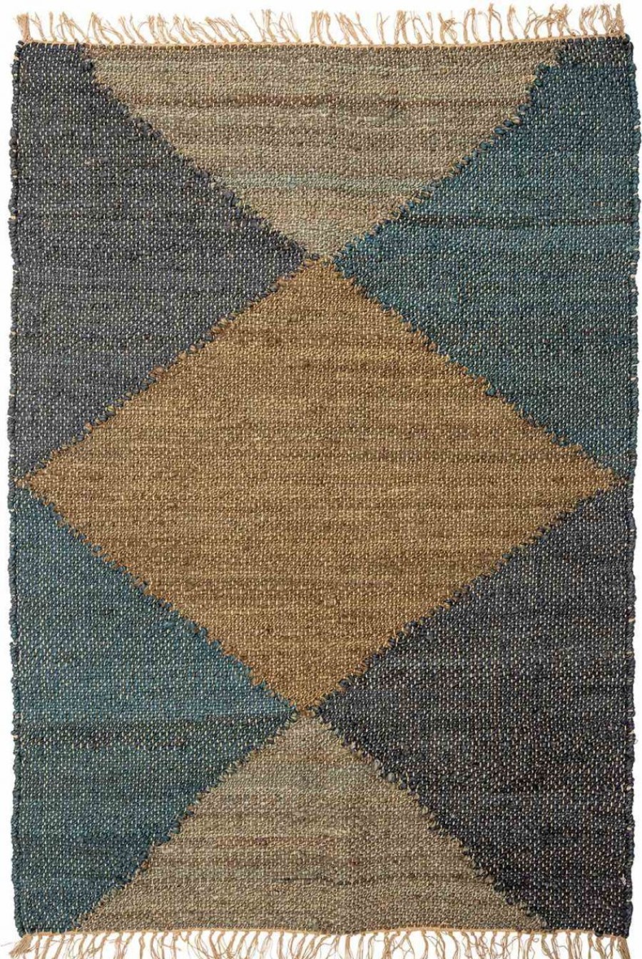 Wohnen Bloomingville Teppiche | Bloomingville Teppich Jute 120X180 Cm Natur, Braun, Blau Caris