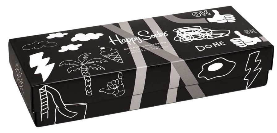 Fashion Happy Socks Strumpfe | Happy Socks Unisex Strumpfe Schwarz & Weis Geschenkbox 4 Stk.