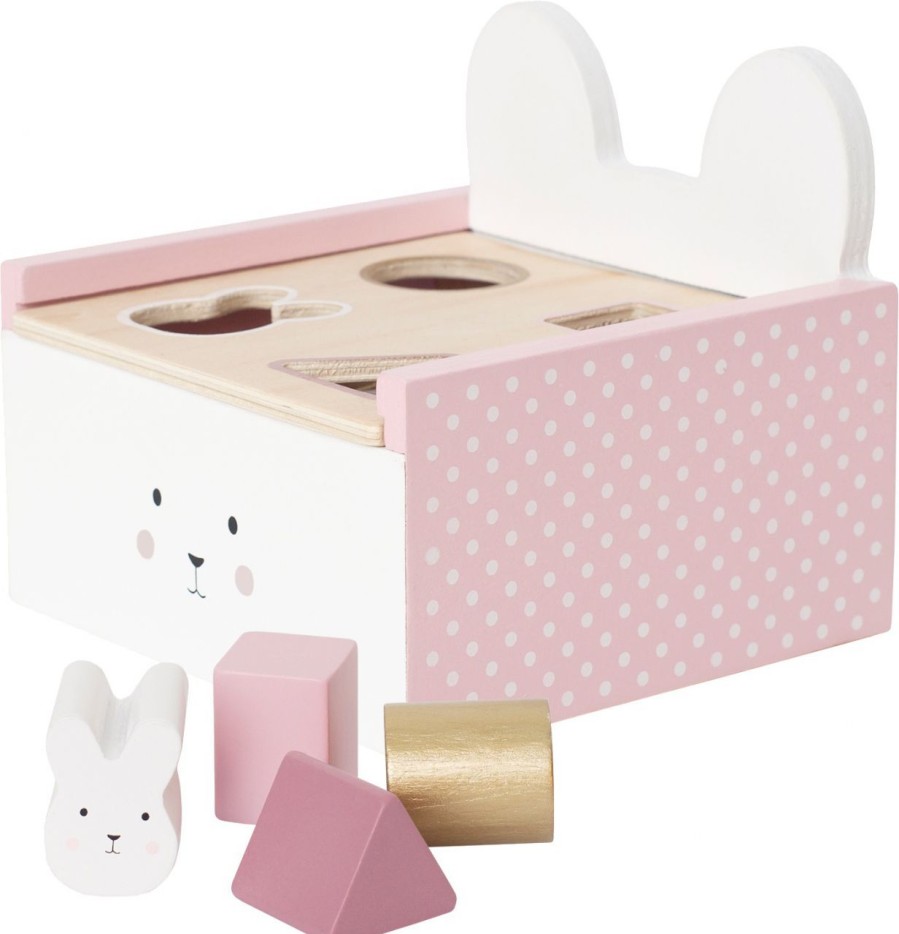 Kinderwelt Jabadabado Holz & Lernspielzeug | Jabadabado Holzspielzeug Steckspiel Und Sortierbox Hase Rosa, Weis 14X12X13 Cm