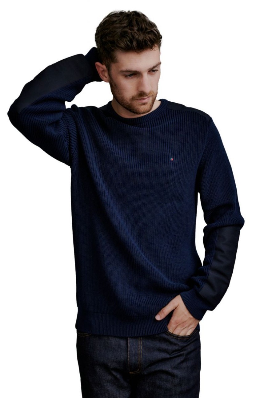 Fashion REDGREEN Pullover& Sweatshirts & Strickjacken | Redgreen Herren Pullover 10Gg Baumwolle Und Twillmaterial Dark Navy Johan