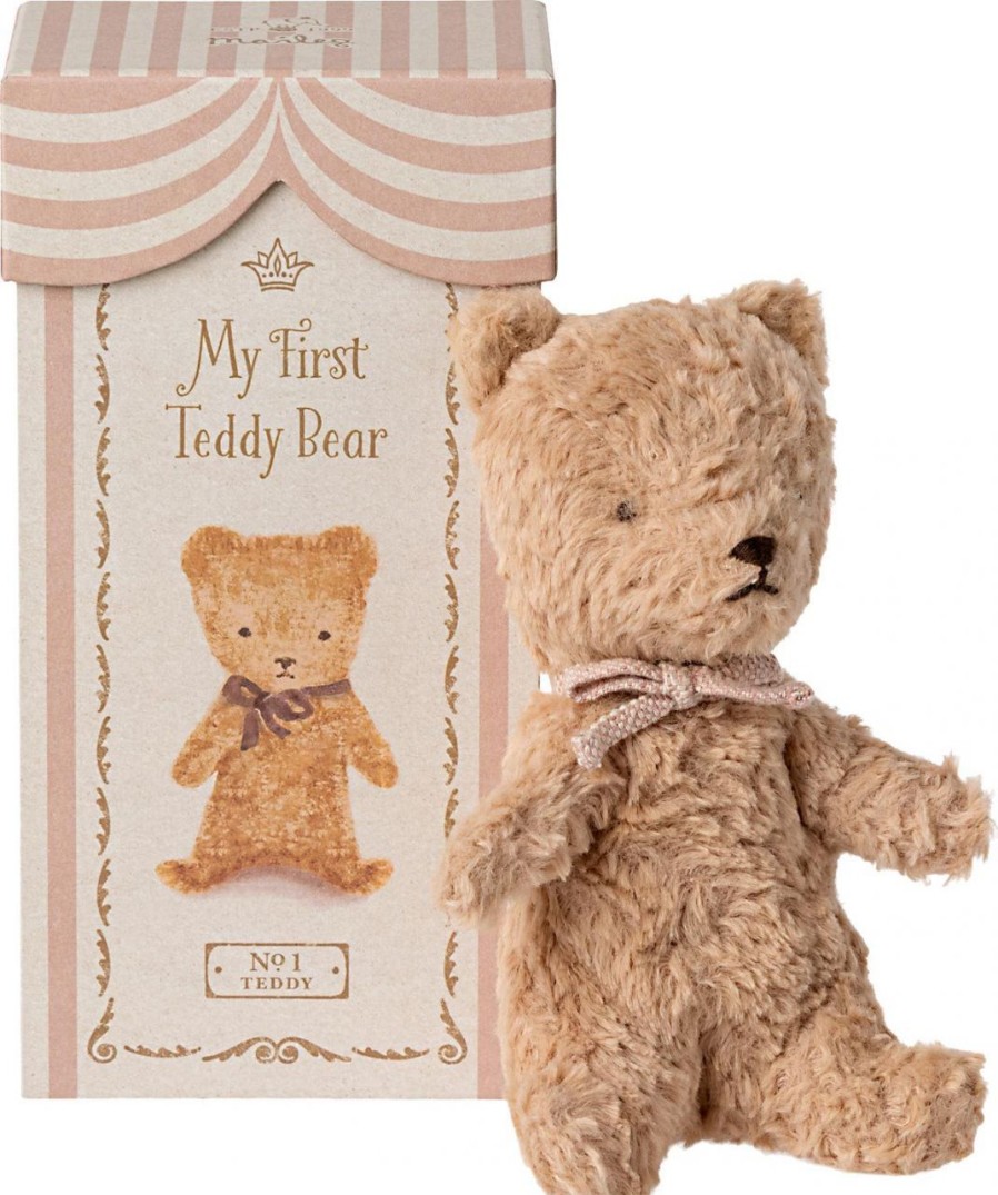 Kinderwelt Maileg Kuscheltiere | Maileg Mein Erster Teddy Mit Geschenkbox Hohe 19 Cm Braun