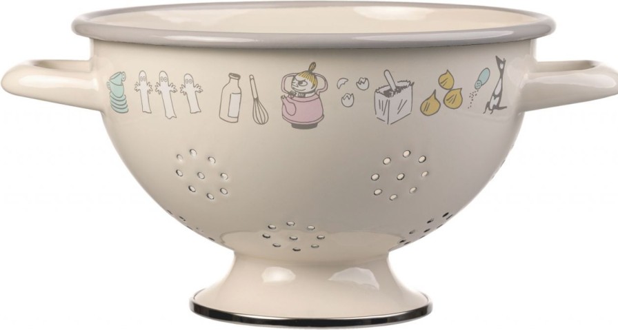 Kuche & Haushalt Muurla Verschiedenes | Muurla Mumin Bon Appetit Abtropfsieb Hohe 13,5 Cm O 20 Cm Emaille Beige, Mehrfarbig