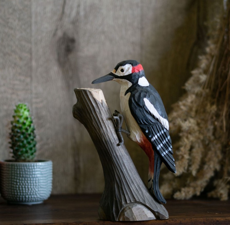 Wohnen Wildlife Garden Figuren | Wildlife Garden Decobird Buntspecht Handgeschnitzt