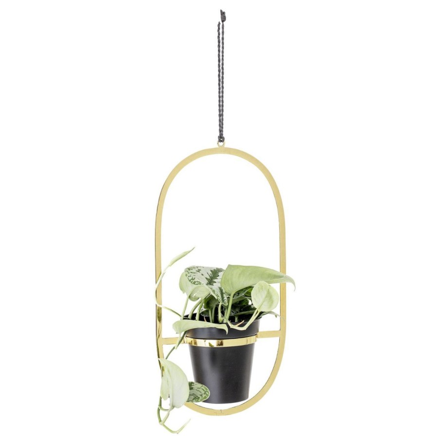 Wohnen Bloomingville Blumenubertopfe & Accessoires | Bloomingville Blumenubertopf Schwarz/Gold Zum Hangen O 15 Cm