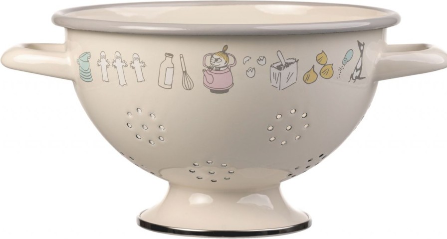 Kuche & Haushalt Muurla | Muurla Mumin Bon Appetit Abtropfsieb Hohe 13,5 Cm O 20 Cm Emaille Beige, Mehrfarbig