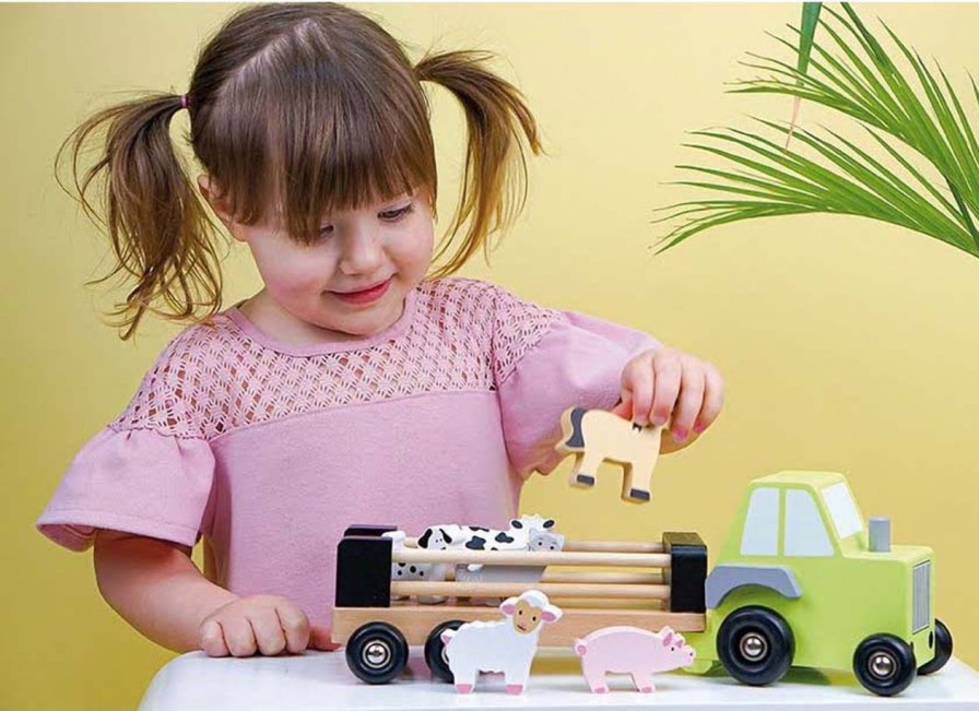 Kinderwelt Jabadabado Holz & Lernspielzeug | Jabadabado Traktor Mit Anhanger / Hoftieren Holz