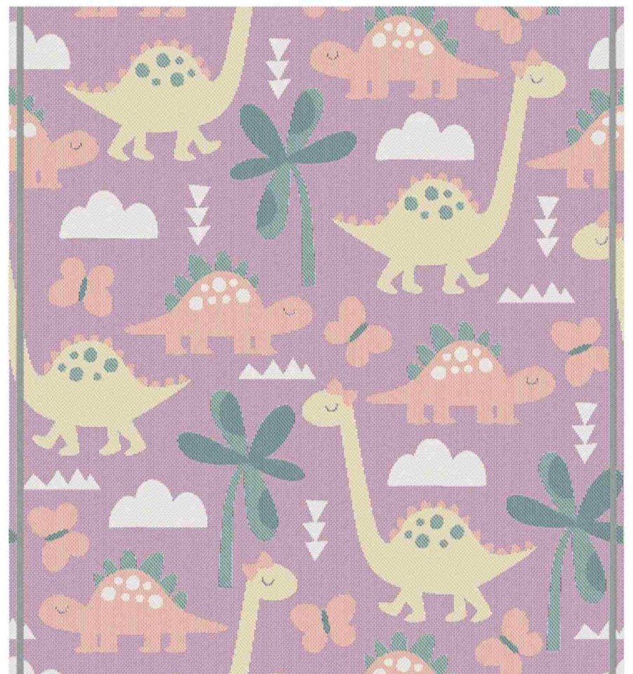 Kinderwelt Ekelund Textilien | Ekelund Babybaumwolldecke (Oko-Tex) 70X75 Cm Violett, Mehrfarbig Baby Dino