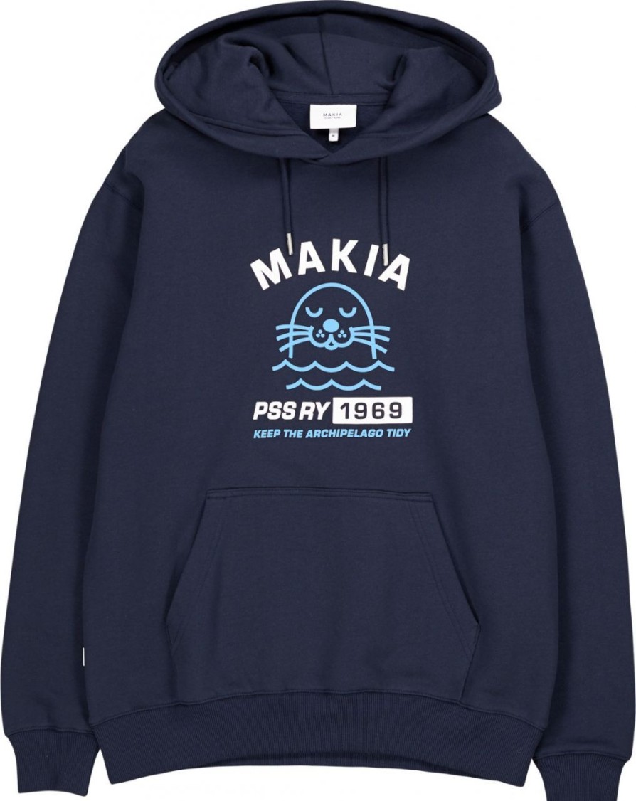 Fashion Makia Clothing Pullover& Sweatshirts & Strickjacken | Makia Clothing Unisex Kapuzenpullover M. Print Sapokka Dunkelblau Special Edition F. Scharen & Seen