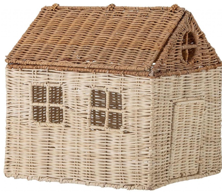 Kinderwelt Bloomingville Mini Puppen & Zubehor | Bloomingville Mini Puppenhaus Mit Deckel Rattan Hohe 30 Cm Breite 25 Cm Lange 30 Cm Natur