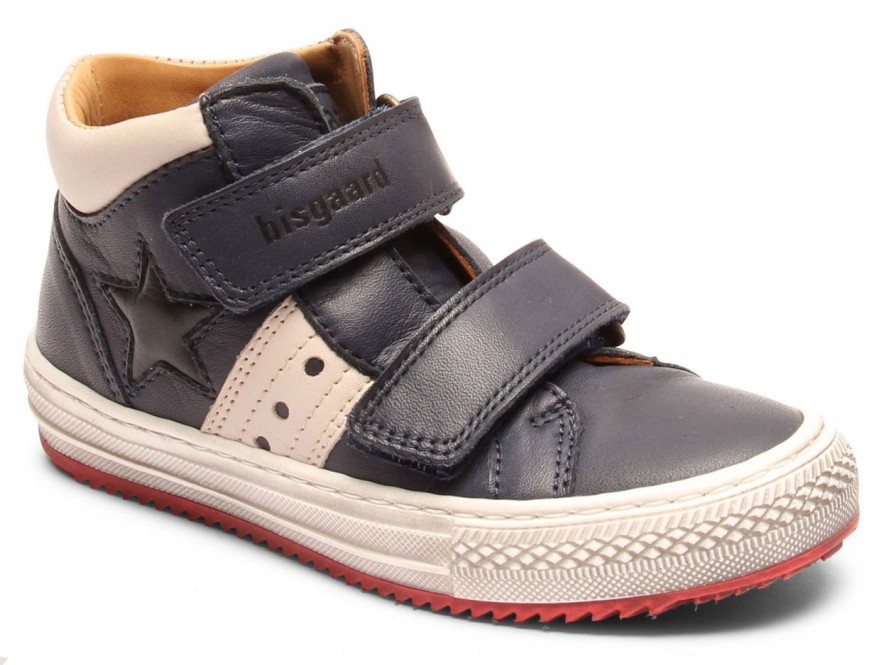 Kinderwelt Bisgaard Schuhe | Bisgaard Jungen Kinder Ledersneaker Mit Klettverschlus / Rote Sohle Jacob