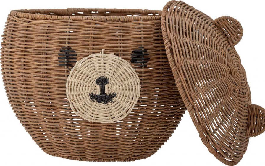 Kinderwelt Bloomingville Mini Aufbewahrung | Bloomingville Mini Aufbewahrungskorb Bar Mit Deckel Rattan Hohe 28 Cm O 28 Cm Braun, Natur