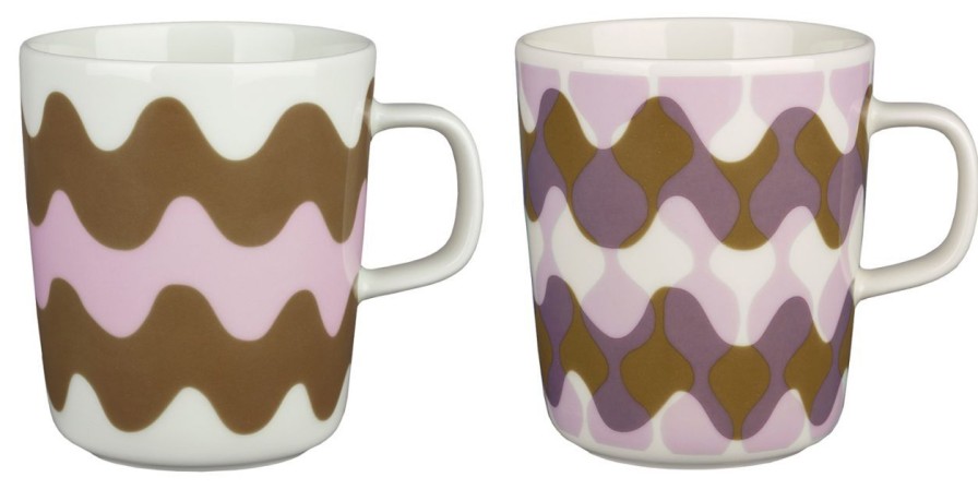 Geschenke Marimekko Japandi | Marimekko Lokki (Mowe) Pergola Oiva Becher 0,25 L 2 Stk. Cremeweis, Blassrosa, Braun