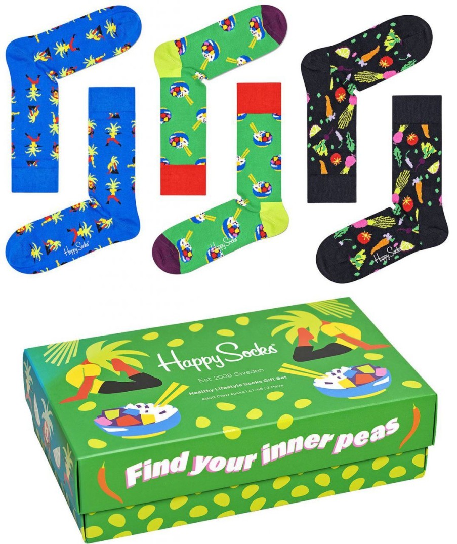 Fashion Happy Socks Strumpfe | Happy Socks Unisex Strumpfe Healthy Lifestyle Geschenkbox 3 Stk.