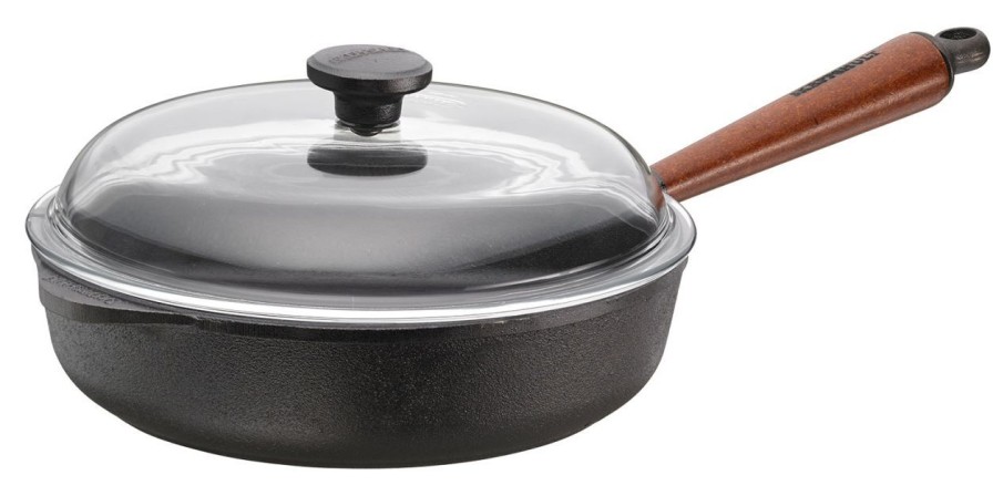 Kuche & Haushalt Skeppshult Pfannen | Skeppshult Traditional Buchenholzgriff Sautepfanne Mit Glasdeckel O 25 Cm Gusseisen