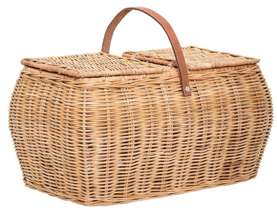 Wohnen Bloomingville | Bloomingville Korb Mit Deckel & Griff Rattan Hohe 26 Cm Lange 44 Cm Natur