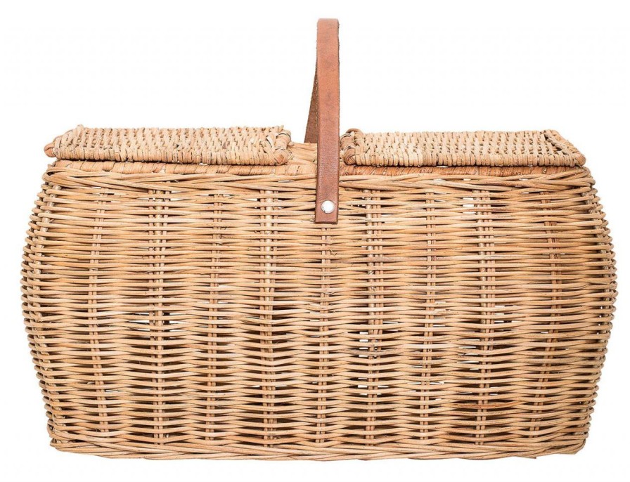 Wohnen Bloomingville | Bloomingville Korb Mit Deckel & Griff Rattan Hohe 26 Cm Lange 44 Cm Natur