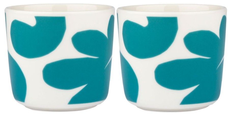 Geschenke Marimekko Japandi | Marimekko Leikko (Schnittblume) Oiva Becher Ohne Henkel 0,2 L 2 Stk. Cremeweis, Teal