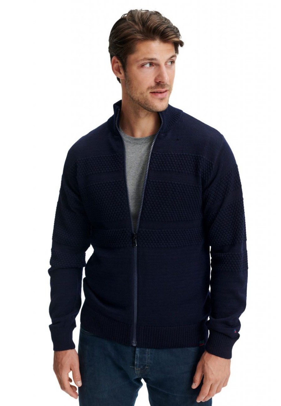 Fashion REDGREEN Pullover& Sweatshirts & Strickjacken | Redgreen Herren Strickjacke Mit Reisverschluss Navy Kresten