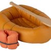 Kinderwelt Maileg Puppen & Zubehor | Maileg Puppenspielzeug Fur Mause Gummiboot Graugelb Mit Rettungsweste & Ruder 7X10X30 Cm